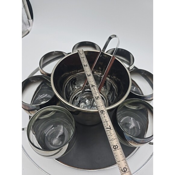 Queen's Luster Silver Fade Bar Set with Roly Poly Glasses Ice Bucket Tray Tongs - Picture 6 of 9
